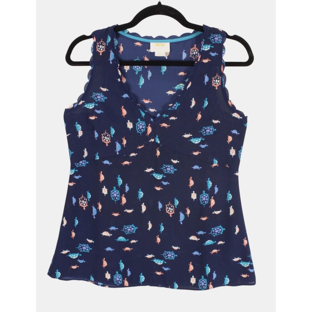 Anthropologie Maeve Blue Turtle Print Sleeveless Blouse Women's Size‎ 0